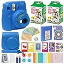 Fujifilm Instax Mini 9 Instant Camera Cobalt Blue with Carrying Case + Fuji Instax Film Value Pack (40 Sheets) Accessories Bundle, Color Filters, Photo Album, Assorted Frames, Selfie Lens + More