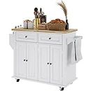 DlandHome Kitchen Island Cart with Storage Kitchen Cart Sideboard and Buffet with Wheels Bar Cart with Large Countertop, with Towel Holder and Spice Rack, 2 Drawers, 2-Door Cabinets, White&Maple