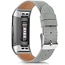 Tobfit Leather Band for Fitbit Charge 4 Bands for Women Men Top Grain Leather Replacement Watch Band for Fitbit Charge 4/3/SE (Grey)