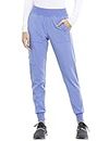 Iflex Jogger Scrubs for Women, Yoga-Inspired Knit Waistband Scrub Pants CK011, Ciel Blue, Medium