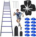 Pro Speed Agility Training Set,Includes 12 Rung 20ft Adjustable Agility Ladder with Bag,12 Sports Cones,4 Steel Stakes,1 Resistance Parachute for Kids Adults Football Speed Training Workout