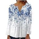 My Orders Placed My Account Long Sleeve Tunic Tops for Women Trendy 2023 Vintage Floral Print Button Down Shirts Casual Loose Comfy Fall Blouse Women Tops and Blouses Blue M