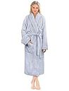 PAVILIA Premium Womens Plush Soft Robe Fluffy, Warm, Fleece Sherpa Shaggy Bathrobe, Light Blue, Small-Medium
