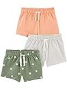 Simple Joys by Carter's Knit Shorts, Pack of 3 Pantalones Cortos, Gris Claro Mezcla/Rosa/Verde Floral, 18 Meses (Pack de 3) para Bebés