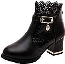 ZYUEER Femmes Talon Lacet De Soiree Chaussures Compensé Dentelle Mode Ankle Boots Femme Bottes Neige Chaud Pas Cher (39 EU(40 CN), Noir)