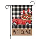 Louise Maelys Patriotic Spring Garden Flag 12x18 Double Sided Vertical, Burlap Small Red Truck Floral Farmhouse Garden Yard House Flags Outside Outdoor House Canadian Flag Day Canada Day Spring Decoration (ONLY FLAG)