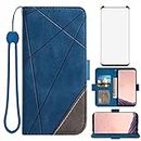 Asuwish Compatible with Samsung Galaxy S8 Plus Wallet Case and Tempered Glass Screen Protector Leather Flip Card Holder Stand Cell Phone Cover for S8plus S 8 8plus 8S Edge S8+ SM-G955U Women Men Blue