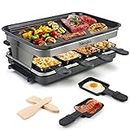 hengbo Raclette Grill 8 Person Indoor Grill Machine 8 Mini Non Stick Pan for Raclette Cheese Dishes Cooking Party Kitchen Cooker Health Electric Smokeless BBQ Grill 1 Steak Pan 4 Wooden Spatula, 1500W
