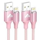 Aioneus iPhone Charging Cable 3M 2pack, Long iPhone Charger Cable MFi Certified USB A to Lightning Cable iPhone Cord Fast Charging Compatible with iPhone 14 13 12 11 Pro Max Mini XS XR X 8 Plus Pink