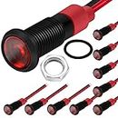 DaierTek 10pcs 6mm 1/4" 12V LED Indicator Light 12 Volt Red Pilot Lamp IP67 Waterproof Aluminum Metal Material Black Bezel with Wire leads