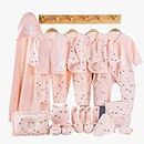 22-pieces 100% cotton essentials gift set for newborn baby girls, which includes clothing and accessories. It is suitable for baby girls and is designed for infants aged 0-6 months.