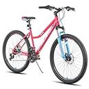 Hiland 26 Inch Womens Mountain Bike,with Step-Through Frame,Shimano 21 Speeds,Suspension Fork MTB,Bicycle for Women Lady Female Pink