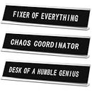 Suzile 3 Pcs Chaos Coordinator Fixer of Everything Desk of a Humble Genius Funny Desk Signs Novelty Nameplate Funny Office Decor Desk Plaque for Coworker Gift Office Supply Accessories, 10 x 2 Inch