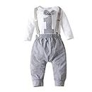 Chennie Baby Boy 1st Birthday Bow Tie Romper Suspender Pants Gentleman Outfits, Grey, 18-24 Months