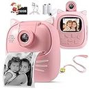 OFIKAL 50MP Kids Instant Camera with 3 Rolls Print Paper for Boys and Girls, 1080P Digital Camera for Children, 2.0' IPS Selfie Toy Camera Toddler Rechargeable Video Recorder with 32GB TF Card(Pink)
