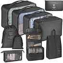 Packing Cubes, 10 Set Packing Cubes with Shoe Bag & Electronics Bag - Luggage Organizers Suitcase Travel Accessories (Black)