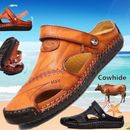 MENS LEATHER SANDALS WALKING SPORTS SUMMER BEACH SHOES CASUAL SLIPPERS OUTDOOR