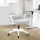 ALFORDSON Mesh Office Chair Ergonomic Mid-Back Wale Series, Adjustable Flip-Up Arm & Lumbar Support Gaming Racing Task Chair, Student Computer Study Desk Chair for Home Office, White Grey
