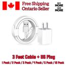 iPhone 7 8 X 11 12 13 14 Max 3FT Charger Data Sync Cable with AC Wall Adapter