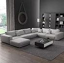 MIRFAR Latest Wooden Furniture Designs U Shaped Sectional Sofa Living Room L Shape Leather Sofa Set Furniture (Grey)
