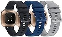 3-Pack Sport Bands Compatible with Fitbit Versa 4/Versa 3/Sense 2/Sense Band, Classic Soft Silicone Replacement Wristband Strap Accessories for Women Men(Black/Midnight Blue/Gray)