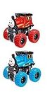 JUGUTEE Friction Powered Car Pull Along Toy with Big Wheels car/ Musical Cartoon Train with Lights and Push and Go. ( Multicolor ) (Friction Power Trains. ( 2 pcs. )