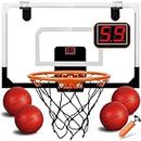 TEUVO Mini Basketball Hoop with Electronic Score Record & Sounds, Indoor Basketball Hoop with 4 Balls for Bedroom, Home & Office Door, Outdoor Basketball Net Gifts Sets for Boys Adults Kids Aged 3+
