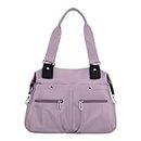 FAJOS 2023 New Women's Multi-Pocket Nylon Shoulder Bag - Waterproof, Large Capacity Travel Purse for Handbags (Purple)