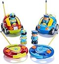 Prextex Pack of 2 Cartoon R/C Police Car and Race Car Radio Control Toys for Kids- Each with Different Frequencies So Both Can Race Together