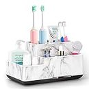 Toothbrush Holder, Bathroom Organizers Countertop, 6 Compartments Multifunctional Washroom Organizer for Toothpaste, Cosmetic, Makeup, Office Stationery Pencils, White Marble