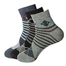 Obssez Men's Ankle Length Cotton Printed Socks (Pack of 3, Black, Navy Blue & Dark Grey)(Free Size)