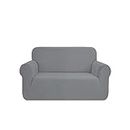 SAMSTEX Elegante copridivano elasticizzato per divano, 1 pezzo, copridivano ad alta elasticità, 2 posti, spesso, morbido, lavabile in lavatrice, antiscivolo, 2 posti, grigio chiaro