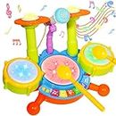 Kids Drum Set for Toddlers 1-3 Musical Toys for 1 Year Old Boy Gifts Baby Educational Instruments Microphone Piano Light Up Baby Learning Toys 12-18 Months Easter Gift for 1 2 3 Year Old Boy Girl