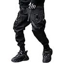 XYXIONGMAO Men's Techwear Pants Japanese Streetwear Goth Black Cargo Pants Men Jogger Fashion Tripp Cyberpunk Pants, Black, Medium