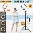 12" LED Ring Light Stand Tripod Makeup Selfie Lamp Lighting Photo Video Stud