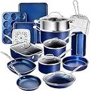 GRANITESTONE Blue 20 Piece Pots and Pans Set Nonstick Cookware Set, Complete Kitchen Cookware Set with Lids + Bakeware Reinforced with Minerals and Diamonds, Oven/Dishwasher Safe, 100% Non Toxic