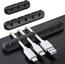 SOULWIT Cable Holder Clips, 3-Pack Cable Management Cord Organiser Clips Silicone Adhesive for USB Charging Cable Mouse Wire PC Office Home (753-Slot, Black)
