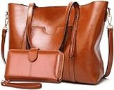 Purses and Handbags for Women Large Shoulder Tote Satchel Purse Work Bags with Matching Wallet (Brown)