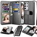 NJJEX Wallet Case for Samsung Galaxy S21 5G, for Galaxy S21 Case, [9 Card Slots] PU Leather ID Credit Holder Folio Flip [Detachable] Kickstand Magnetic Phone Cover & Lanyard for Samsung S21 [Black]