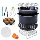 Air Fryer Accessories XL Compatible, 8inch Cake Tin, Pizza Tray, BBQ Rack, Toast Rack, Cooking Tongs, Baking for Air Fryers More Than 3.8QT/3.6L Gowise Phillips Cozyna and Oven