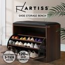 Artiss Shoe Cabinet Bench Shoes Storage Rack Organiser Drawer 15 Pairs Walnut