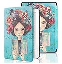 SwooK Classic Printed Magnetic Flip Cover case for All New Kindle Paperwhite 10th Gen Generation 2018 Released Kindle Flip Cover Case Shell (Reading Girl)