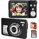 Cámara Digital compacta de vlogging con Tarjeta SD de 48 MP 2,7 K/20 FPS de 2,7 Pulgadas, Pantalla LCD antivibraciones, fotosflash para niños, Adolescentes, Principiantes, Regalo (Negro)