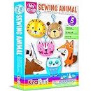KRAFUN My First Sewing Animal for kids, Beginner Art & Craft, Includes 5 Easy Projects Stuffed Stitch Animal Dolls, Keyring Charms, Instructions & Felt Materials for Learn to Sew, Embroidery Skills