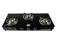 Hornbills Auto Ignition Glass Top 3 Burner Gas Stove with Heavy 3D Pan Support, Black, LPG (ISI Certified, Black)- 2 Year Warranty By Hornbills Appliances