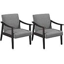 Yaheetech 2PCS Armchair Sofa Accent Linen Fabric Chair Retro Lounge Chair with Rubber Wood Legs Comfy Seat/Backrest for Modern Living Room Bedroom Dining Room Office Reception Balcony, Dark Grey