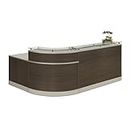 nbf signature series Esquire L-Shaped Reception Desk - Glass Top, Driftwood & Silver Laminate Desk 79”Wx63”D