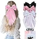 Wdnew 3Pcs Big Hair Bows for Women Satin Bows for Hair Large Bow Hair Clips Lazos Para El Cabello De Mujer Girls Gift Hair Barrettes Accessories (3 count, Black Pink White)