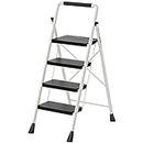 4 Step Ladder, RIKADE Folding Step Stool, Step Stool with Wide Anti-Slip Pedal, Lightweight, Portable Folding Step Ladder with Handgrip, Multi-use Steel Ladder for Household and Office