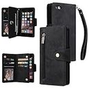 YocoverTech for iPhone 6 Case,for iPhone 6s Wallet Case[6 Card Slots and 1 Zipper Coin Pocket] PU Leather Stand Flip Cover with Wrist Strap for iPhone 6/6s[4.7 inch]-Black